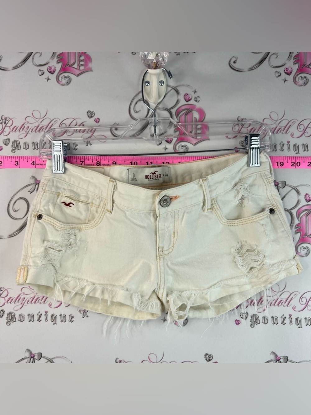 Hollister shorts mini cream booty shorts Women's White Distressed Denim Shorts